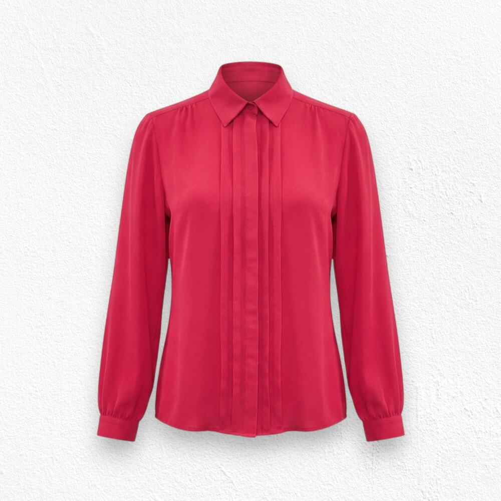 Vintage 1990s Josephine Red Pleated Front Blouse Size 14 Polyester Long Sleeve